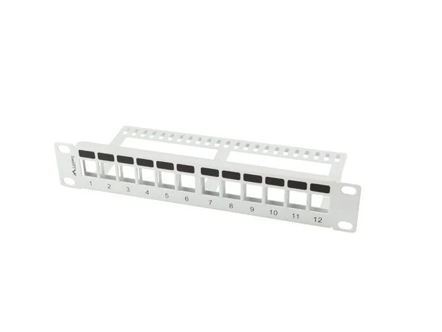 Patch panel 12 portů 1U s organizérem pro keystone moduly šedý lanberg