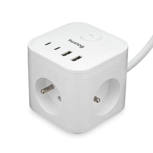 Nabíjacia stanica Huslog 15W 3xzásuvka, 2xUSB-C, 2xUSB biela