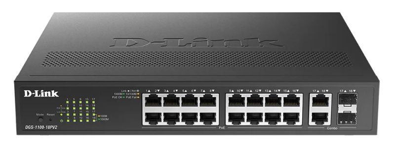 D-Link DGS-1100-18PV2 16-port Gigabit PoE+ switch