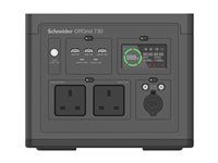 Schneider OffGrid 730 - Prenosná napájecí stanice - LCD, 2 zásuvky BS1363, sinusový prubeh, 3 USB-A, 2 USB-C, bezdrátová nabíjecka - AC 190 - 265 / DC 12 -30 V - 700 watt - lithium-iontová - 738 Wh - výstupní konektory: 2 - Velká Británie - cerná, zelená