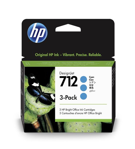 HP 712 Ink. náplň azurová, trojbalení, 3ED77A