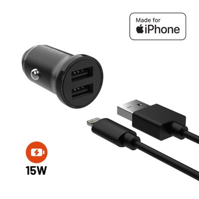 Autonabíječka FIXED, 2xUSB, USB/Lightning kabel