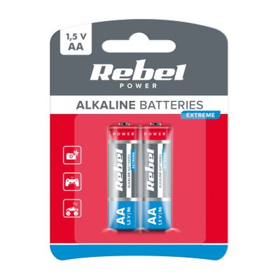 Baterie AA (R6) alkalická REBEL EXTREME Alkaline Power 2ks / blister BAT0091B