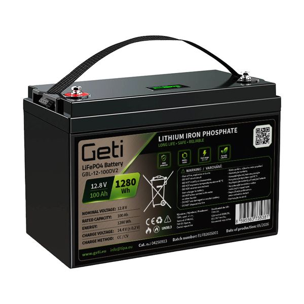 Baterie LiFePO4 12,8 V 100 Ah GETI GBL-12-100DV2 Displej