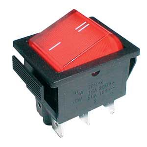 Kývavý přepínač 2pol./6pin ON-ON 250V/15A červený