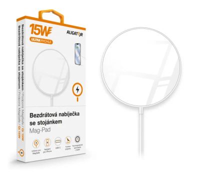 ALIGATOR bezdrátová nabíječka ALIGATOR Mag-Pad, určeno pro MagSafe, 15W, bílá