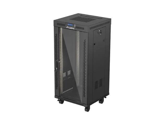 19" Volně stojící racková skříň 24U 600X600 černé skleněné dveře lcd lanberg (flat pack) V2