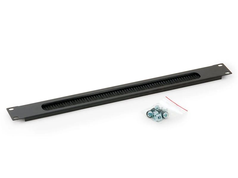 19" 1U průchozí panel s kartáčem černý