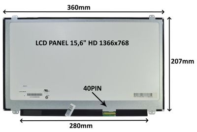 LCD PANEL 15,6" HD 1366x768 40PIN MATNÝ / ÚCHYTY NAHOŘE A DOLE
