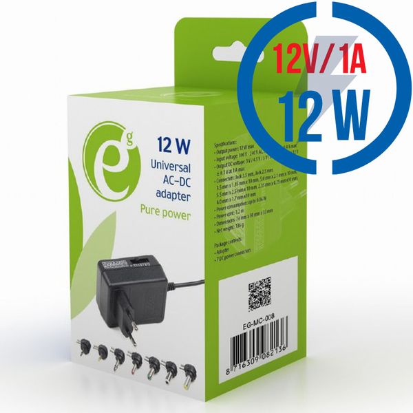 GEMBIRD EG-MC-008, Univerzální AC/DC adaptér 12W/1A