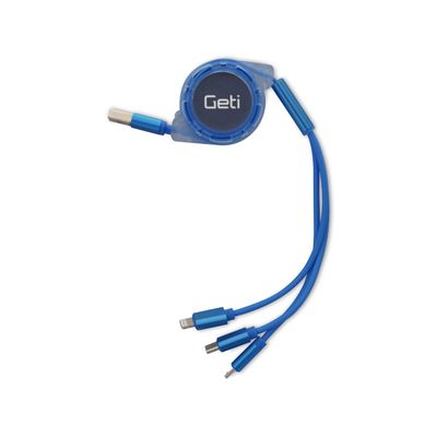 Kabel GETI GCU 03 USB 3v1 modrý samočinně navíjecí