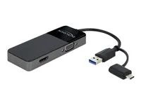 Kabel adaptéru - USB typ A, USB-C s piny (male) do HD-15 (VGA), HDMI se zdířkami (female) - 12 cm - černá