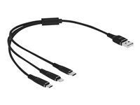 Kabel Lightning pouze pro napájení - USB s piny (male) do Micro USB typ B, Lightning, USB-C s piny (male) - 30 cm - černá