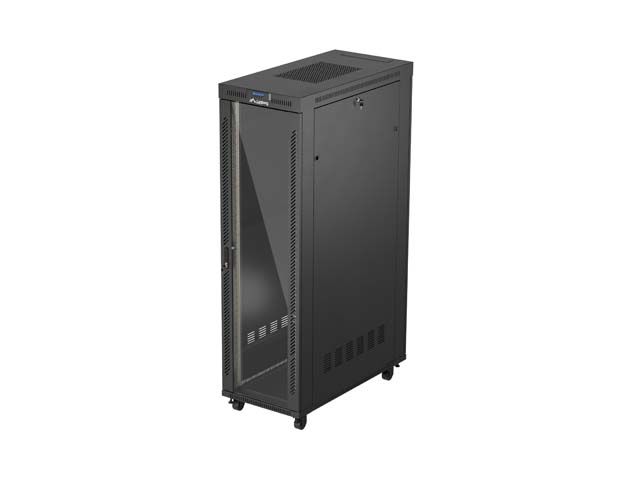 19" Volně stojící racková skříň 42U 600X1200 černé skleněné dveře lcd lanberg (flat pack) V2