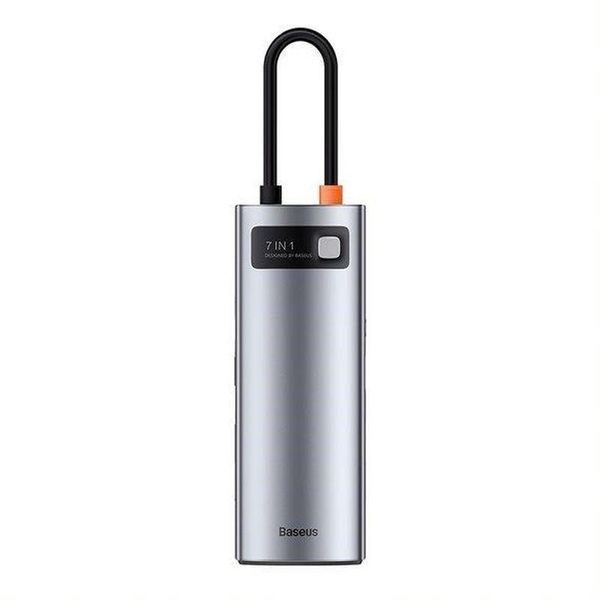 Baseus dokovací stanice 7v1 USB-C (USB-C PD 100W, USB-C, 2x USB 3.0, HDMI, SD/TF port) šedá