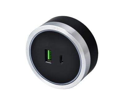 Zásuvkový modul Viking A60SB, stříbrno-černá/výstupy - 1xUSB-A, 1xUSB-C/výkon až 2500W/230V,16A,50Hz