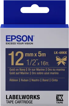 Epson zásobník se štítky – saténový pásek, LK-4HKK, zlatá / námořnická modrá, 12 mm (5 m)