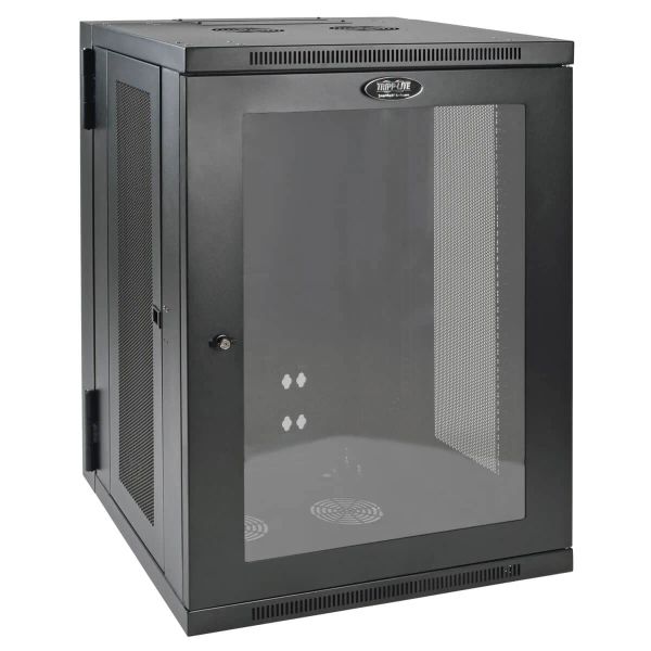 Skříň SmartRack 18U, Š=600mm, Hl=550mm, hloubka pro přepínače, prosklené dveře, montáž na stěnu
