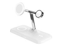 Stojan pro bezdrátové napájení - 4-v-1 + AC napájecí adaptér - 15 Watt - 3 A - Fast Charge - 4 výstupní konektory - bílá