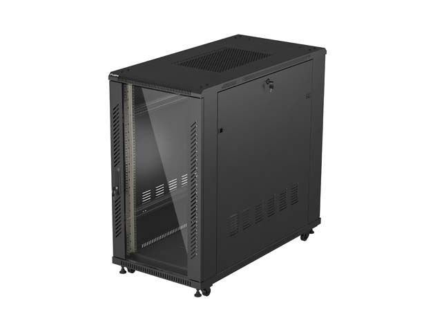 19" Volně stojící racková skříň 22U 600X1200 černé skleněné dveře lanberg (ploché balení)