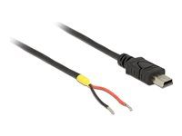 Kabel USB - mini-USB typ B (M) do hardwire 2 dráty - USB 2.0 - 5 V - 10 cm - uzemněný - černá