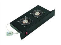 19" horizontální ventilační jednotka 2x ventilátor 2U termostat šedá RAL7035