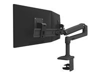 Montážní sada (kloubové rameno, rozšíření, základna, 2dílná svorka na stůl, držák pro dva monitory, 2 čepy, sloupek 8") - pro 2 LCD displeje - duální přímý - matná čerň - velikost obrazovky: až 25"