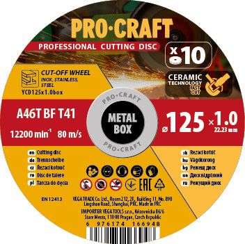Keramický řezací kotouč PROCRAFT 125 × 1,0 mm, sada 10 ks