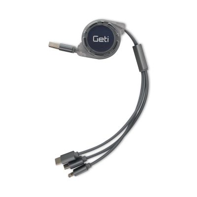 Kabel GETI GCU 04 USB 3v1 stříbrný samonavíjecí