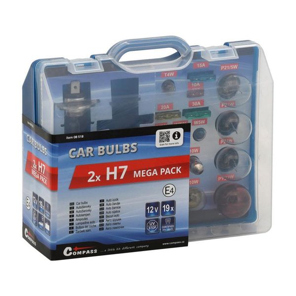 Sada autožárovek MEGA H7+H7+pojistky COMPASS 08518