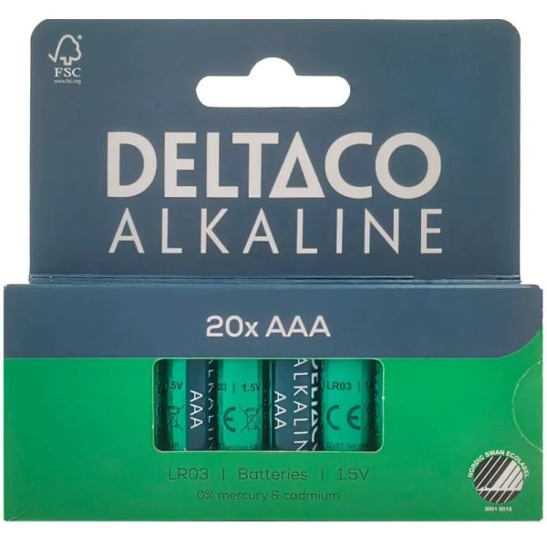 DELTACO ALKALINE, Batérie alkalické AAA, LR3 20ks