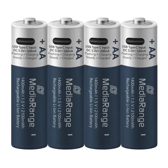 MEDIARANGE Baterie nabíjecí AA, USB-C, 4 ks