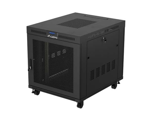 19" Volně stojící racková skříň 15u/800x1000 (flat pack) černá s prosklenými dveřmi lcd lanberg V2