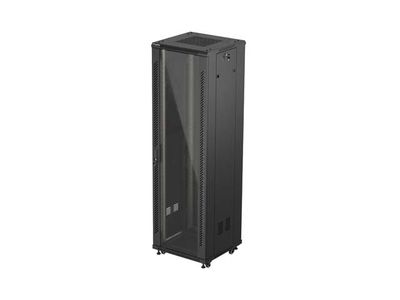 19" Volně stojící racková skříň 42u/600x600 (flat pack) s prosklenými dveřmi černá lanberg