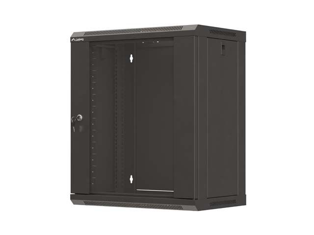 Lanberg 19" racková skříň pro montáž na stěnu 12u/540x350 (ploché balení) s prosklenými dveřmi černá