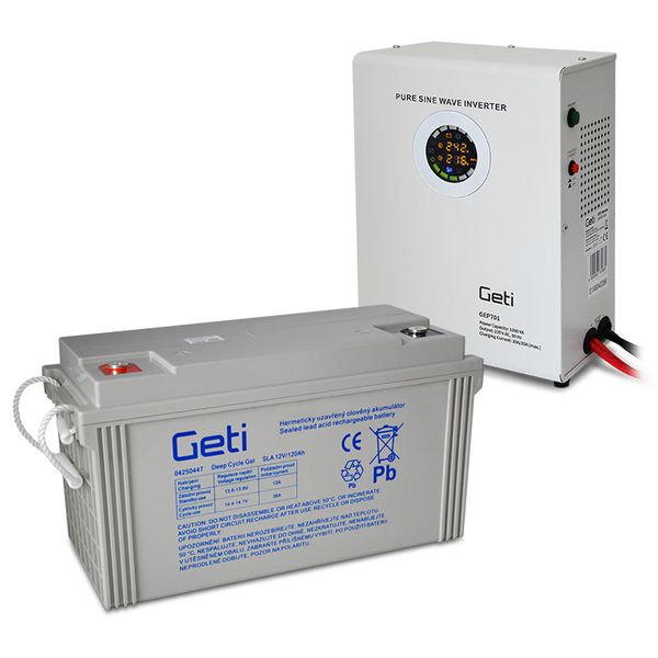 Zdroj záložní GETI GEP701 sinus 700W nástěnný + baterie 120Ah