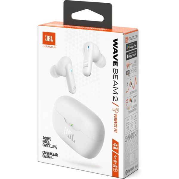 JBL Wave Beam 2, Bluetooth sluchátka, bílá