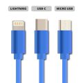 Kabel GETI GCU 03 USB 3v1 modrý samočinně navíjecí