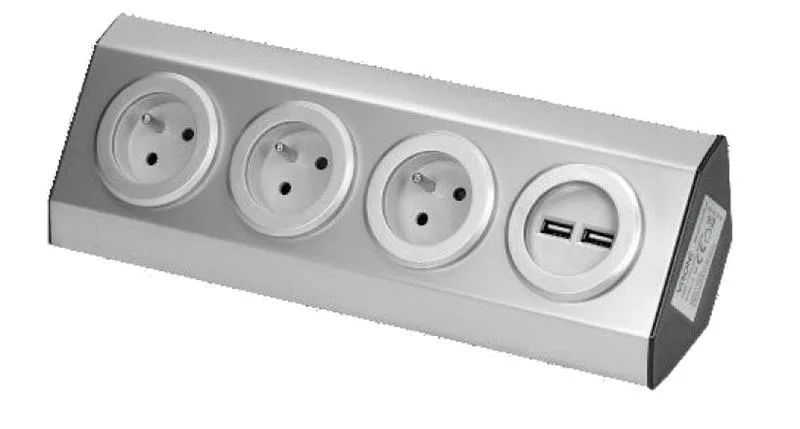 ORNO VIRONE FS-3 Povrchová rohová zásuvka 3x 230V, 2xUSB, nerez