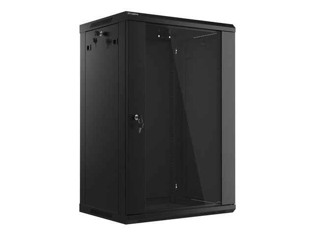Lanberg 19" racková skříň pro montáž na stěnu 18u/600x450 (flat pack) s prosklenými dveřmi černá V2