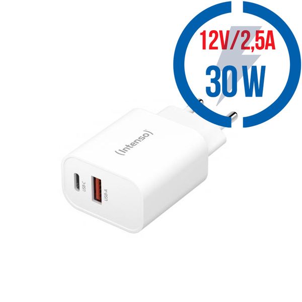 INTENSO W30AC, 2x USB A/C, Nabíječka, 30W, bílá