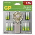 Baterie AA/AAA alkalická GP Super 24ks + ruční ventilátor