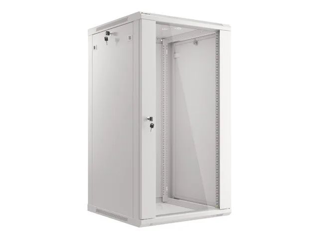 Lanberg 19" racková skříň pro montáž na stěnu 22u/600x600 (flat pack) s prosklenými dveřmi šedá V2