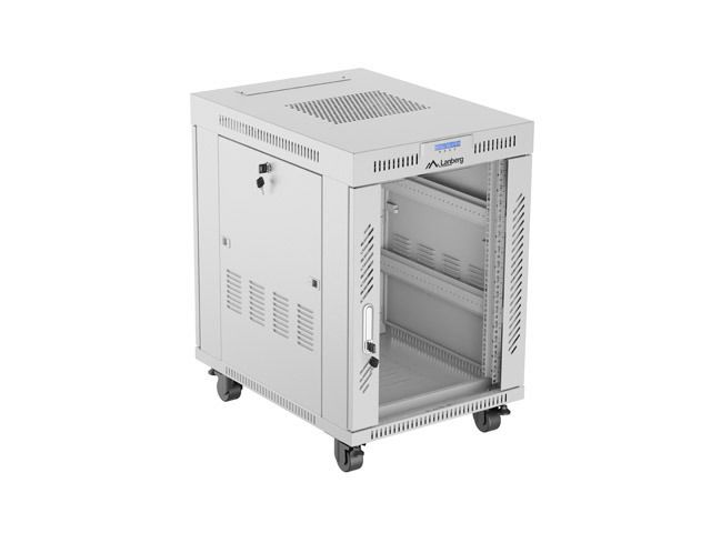 19" Volně stojící racková skříň 15U 600X800 šedé skleněné dveře lcd lanberg (flat pack) V2