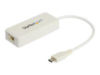 Startech USB C to Gigabit Ethernet Adapter with USB A Port, White 1Gbps NIC USB 3.0/USB 3.1 Type C Network Adapter, 1GbE USB-C RJ45/LAN TB3 Compatible Windows MacBook Pro Chromebook - USB C to Ethernet (US1GC301AUW) - Sítový adaptér - USB-C - Gigabit Ethernet + USB 3.1 Gen 2 - bílá
