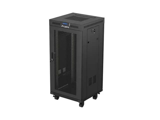 19" Volně stojící racková skříň 24U 600X600 černá s perforovanými dveřmi lanberg (flat pack) V2