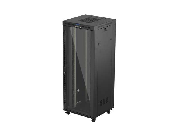 19" Volně stojící racková skříň 42u/800x800 (flat pack) s prosklenými dveřmi lcd černá lanberg V2