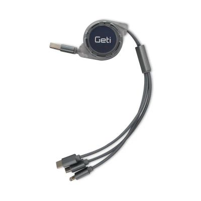 Kabel GETI GCU 04 USB 3v1 stříbrný samonavíjecí