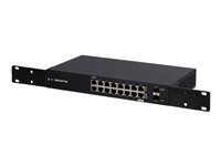 Přepínač - řízený - 16 x 10/100/1000 + 2 x gigabitů SFP - Lze montovat do rozvaděče, pro připevnění na zeď - PoE Passthrough - napájení DC