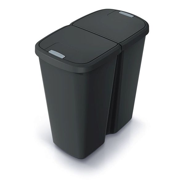 Koš odpadkový COMPACTA Q DUO recyklovaná černá s černým víkem 45l